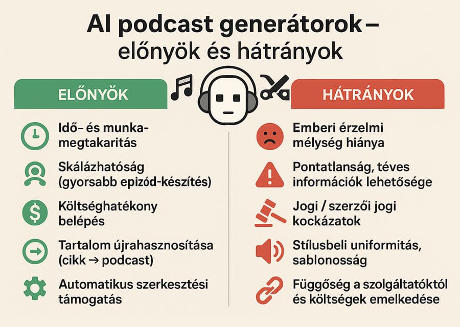 Az AI podcast generátor előnyei és hátrányai